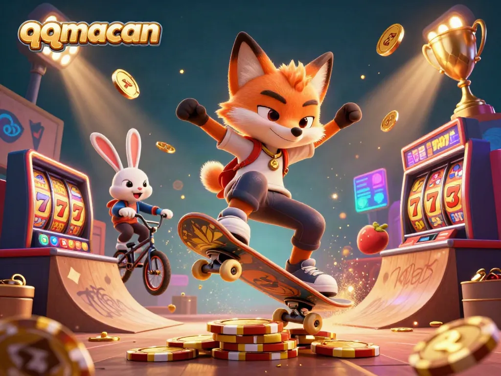 Engage in epic gameplay with the qqmacan platform featuring vibrant cartoon characters and dynamic casino elements.